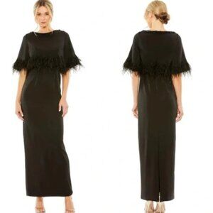 NWT Mac Duggal Dress 11787 // Quarter Sleeve Crystal Neck Feather // Size 16